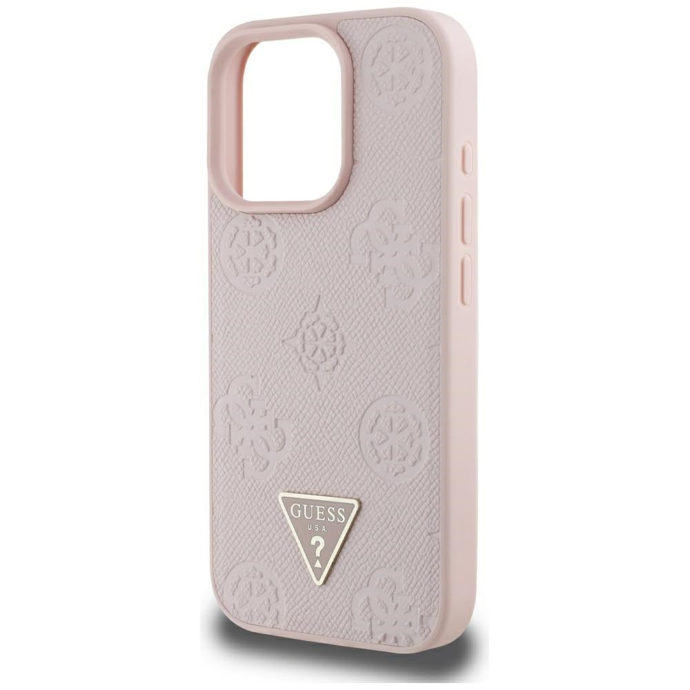 Etui MagSafe dla Apple iPhone 16 Pro Max, Guess, Peony Grained Hot Stamp Triangle, Różowy