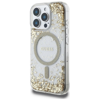 Etui MagSafe dla Apple iPhone 16 Pro Max, Guess, Resin Bottom Glitter, Złote