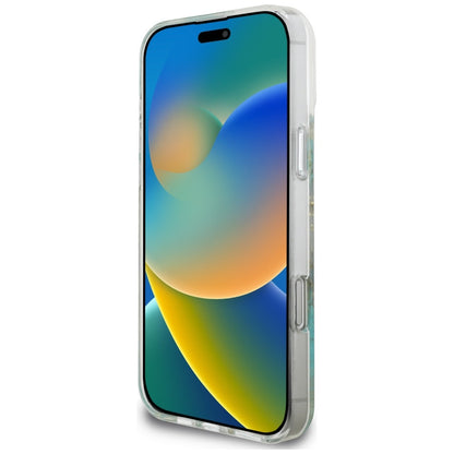 Etui MagSafe dla Apple iPhone 16 Pro Max, Guess, Resin Flowers and Glitter, Turkusowy