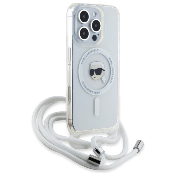 Etui MagSafe dla Apple iPhone 16 Pro Max, Karl Lagerfeld, IML Crossbody Karl's Head, Przezroczyste