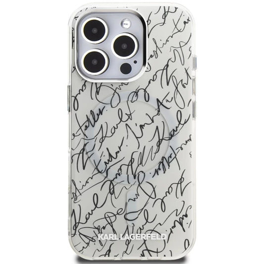 Etui MagSafe dla Apple iPhone 16 Pro Max, Karl Lagerfeld, IML Karl Script Pattern, Białe