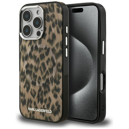 Etui MagSafe dla Apple iPhone 16 Pro Max, Karl Lagerfeld, Wzór Leopard IML, Brązowy