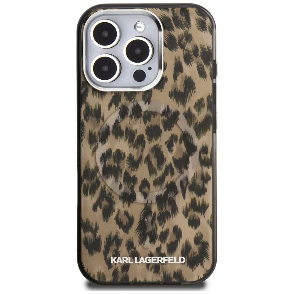 Etui MagSafe dla Apple iPhone 16 Pro Max, Karl Lagerfeld, Wzór Leopard IML, Brązowy
