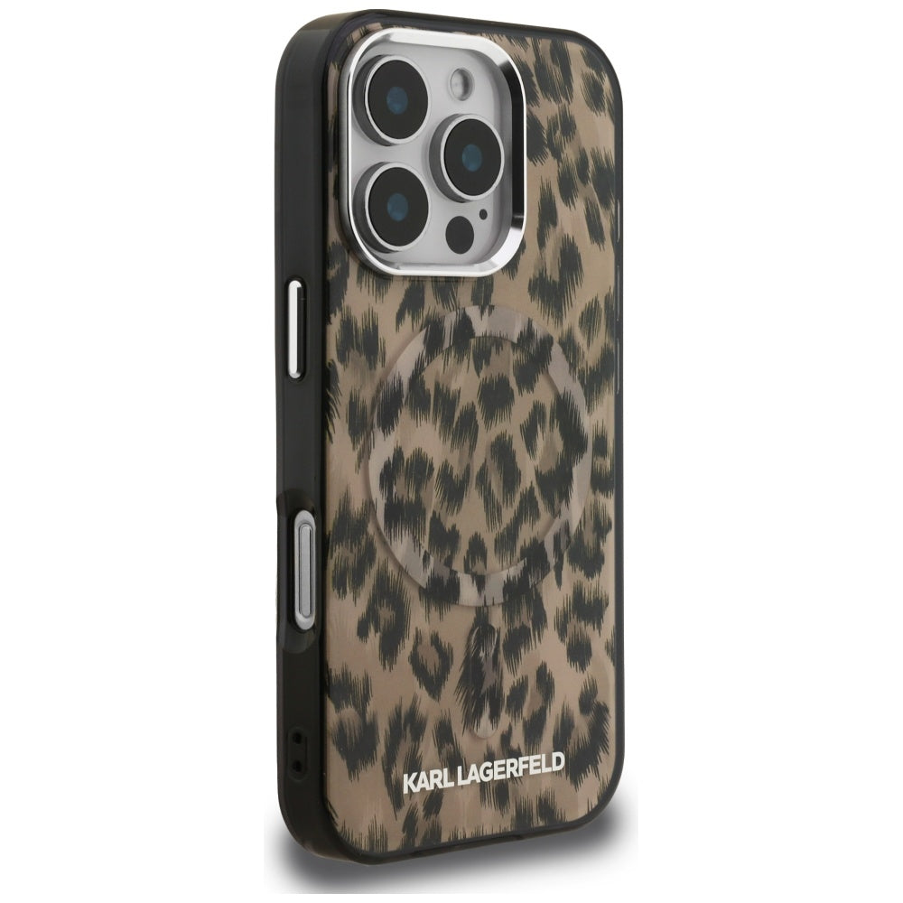 Etui MagSafe dla Apple iPhone 16 Pro Max, Karl Lagerfeld, Wzór Leopard IML, Brązowy