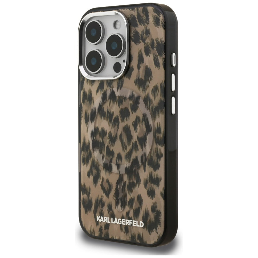 Etui MagSafe dla Apple iPhone 16 Pro Max, Karl Lagerfeld, Wzór Leopard IML, Brązowy