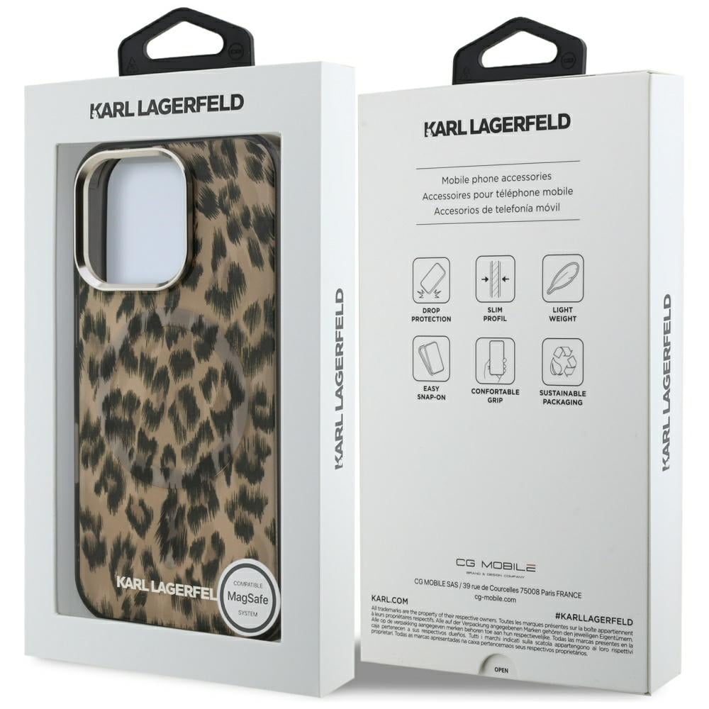 Etui MagSafe dla Apple iPhone 16 Pro Max, Karl Lagerfeld, Wzór Leopard IML, Brązowy