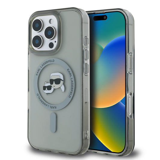 Etui MagSafe dla Apple iPhone 16 Pro Max, Karl Lagerfeld, IML Metal Karl & Choupette's Heads, Czarne