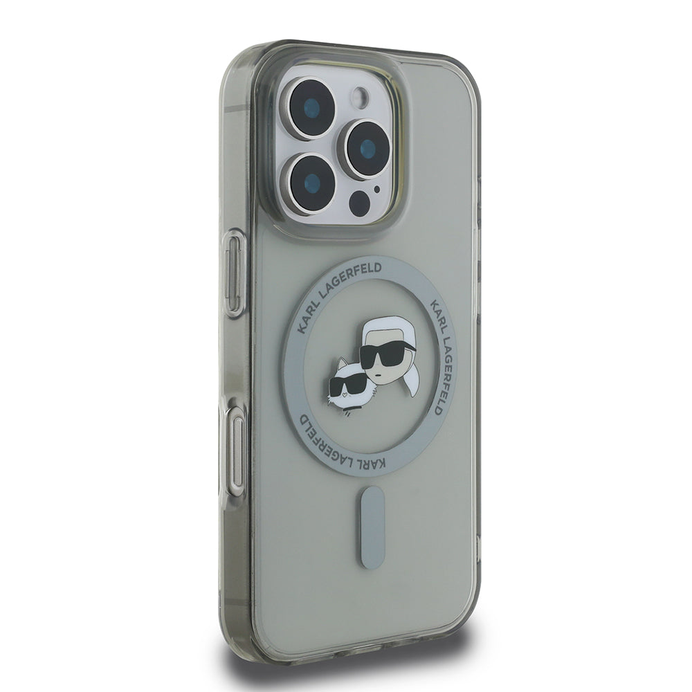 Etui MagSafe dla Apple iPhone 16 Pro Max, Karl Lagerfeld, IML Metal Karl & Choupette's Heads, Czarne