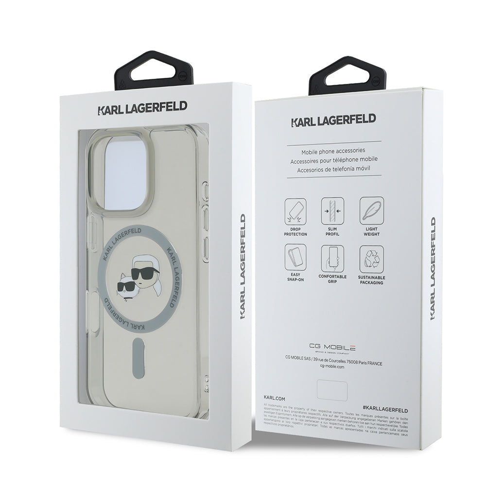 Etui MagSafe dla Apple iPhone 16 Pro Max, Karl Lagerfeld, IML Metal Karl & Choupette's Heads, Czarne