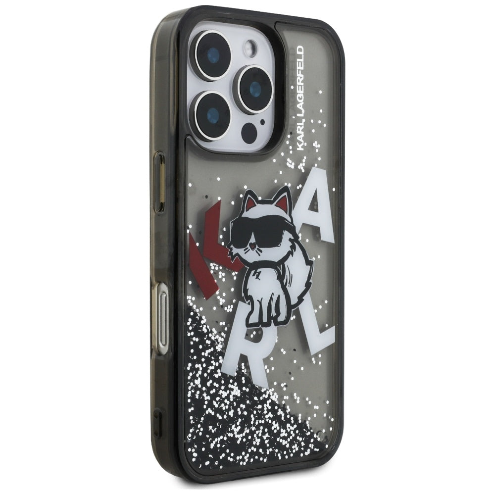 Etui MagSafe dla Apple iPhone 16 Pro Max, Karl Lagerfeld, Liquid Glitter Choupette Logo, Czarne