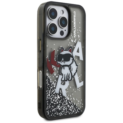 Etui MagSafe dla Apple iPhone 16 Pro Max, Karl Lagerfeld, Liquid Glitter Choupette Logo, Czarne