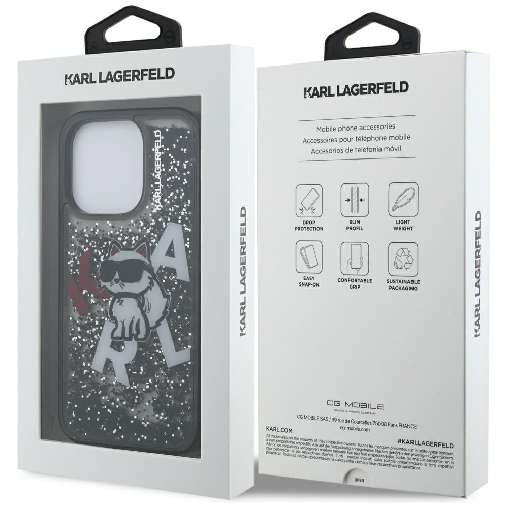 Etui MagSafe dla Apple iPhone 16 Pro Max, Karl Lagerfeld, Liquid Glitter Choupette Logo, Czarne