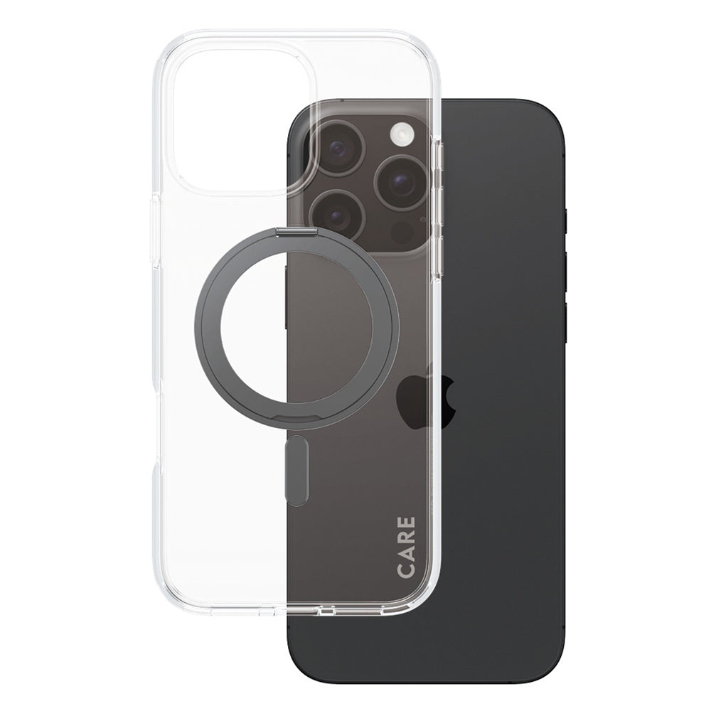 Etui MagSafe dla Apple iPhone 16 Pro Max, PanzerGlass, z funkcją podstawki, Czarne Przezroczyste