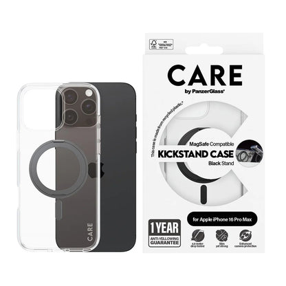 Etui MagSafe dla Apple iPhone 16 Pro Max, PanzerGlass, z funkcją podstawki, Czarne Przezroczyste