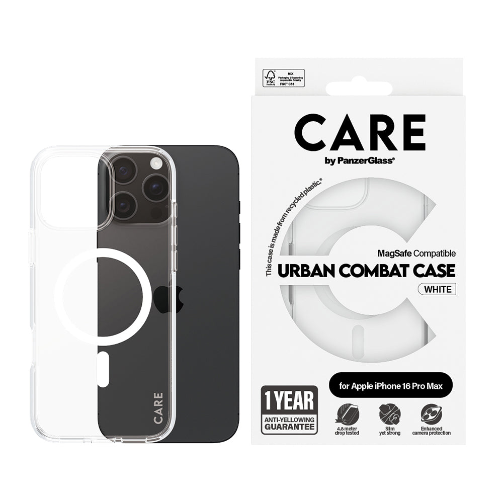 Etui MagSafe dla Apple iPhone 16 Pro Max, PanzerGlass, Care Urban Combat, Przezroczyste Białe