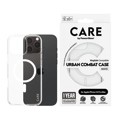 Etui MagSafe dla Apple iPhone 16 Pro Max, PanzerGlass, Care Urban Combat, Przezroczyste Białe