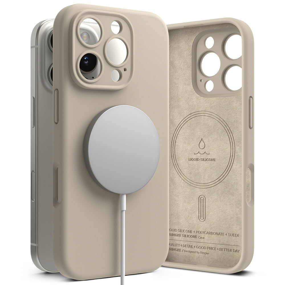 Etui MagSafe do Apple iPhone 16 Pro Max, Ringke, silikonowe, kremowe