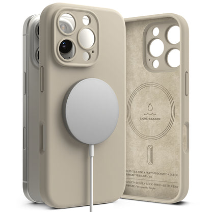 Etui MagSafe do Apple iPhone 16 Pro Max, Ringke, silikonowe, kremowe