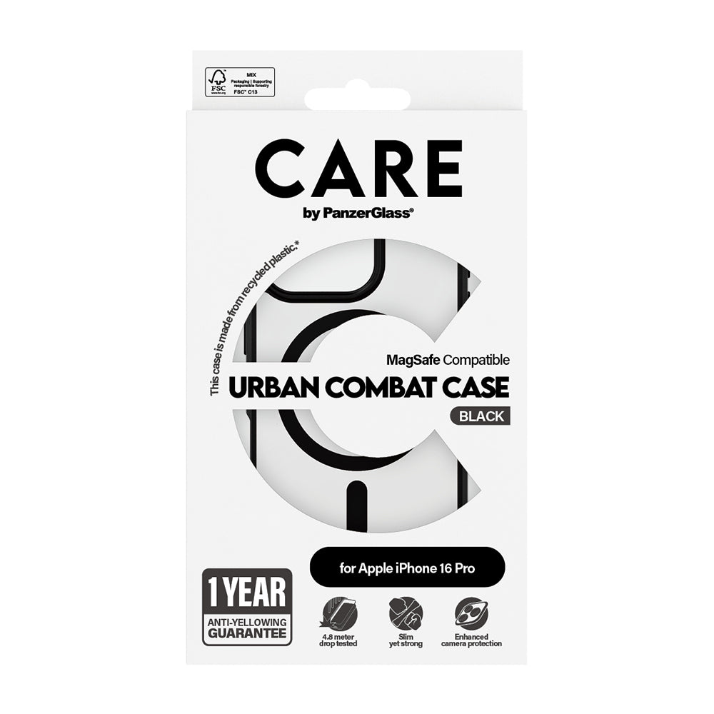 MagSafe Case for Apple iPhone 16 Pro, PanzerGlass, Urban Combat Care, Black Transparent