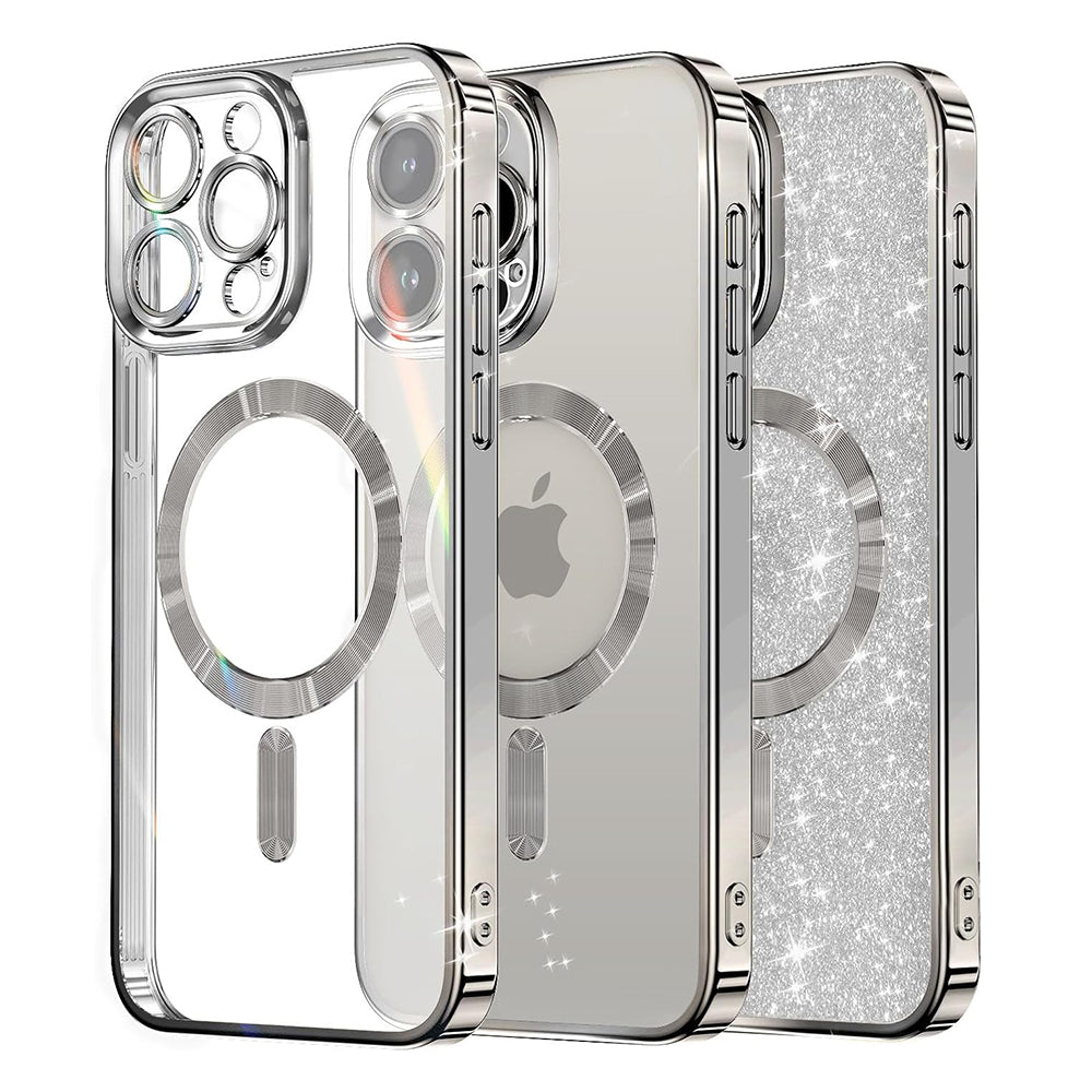 Etui MagSafe do Apple iPhone 16 Pro, Techsuit, Luxury Glitter, Srebrne