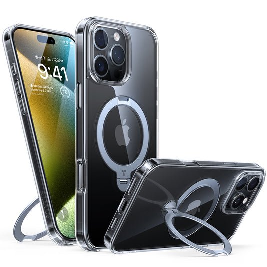 Etui MagSafe dla Apple iPhone 16 Pro, Torras, Ostand Spin, Przezroczyste