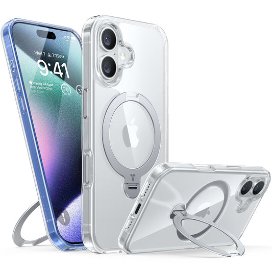 Etui MagSafe dla Apple iPhone 16, Torras, Ostand Spin, Przezroczyste