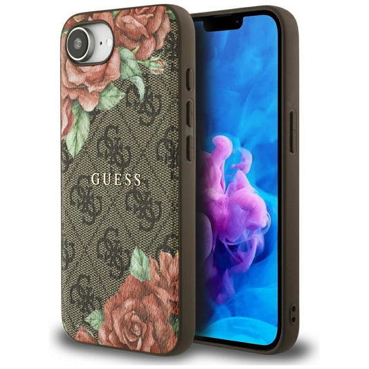 Etui MagSafe dla Apple iPhone 16e, Guess, 4G Flowers Print, Brązowy