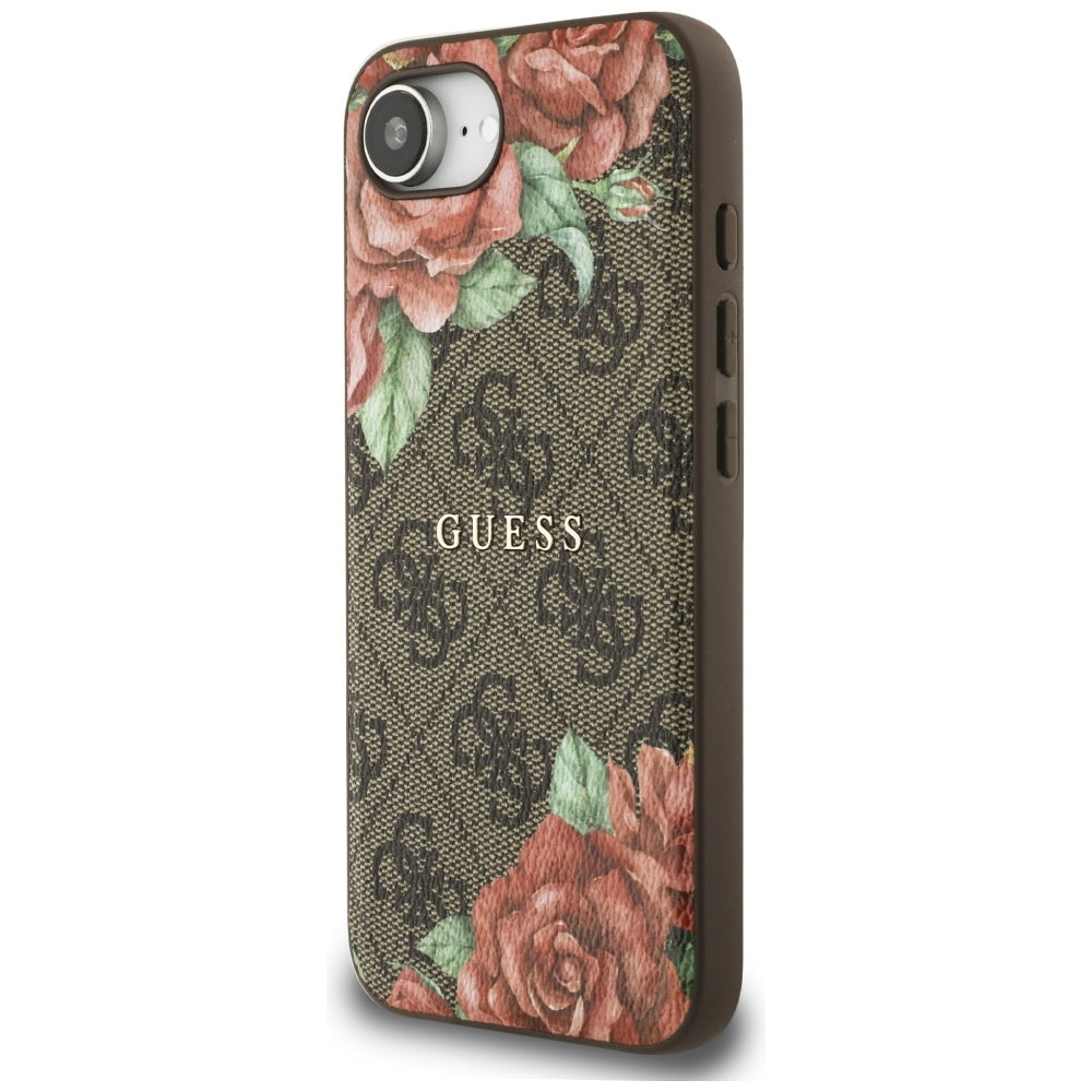 Etui MagSafe dla Apple iPhone 16e, Guess, 4G Flowers Print, Brązowy