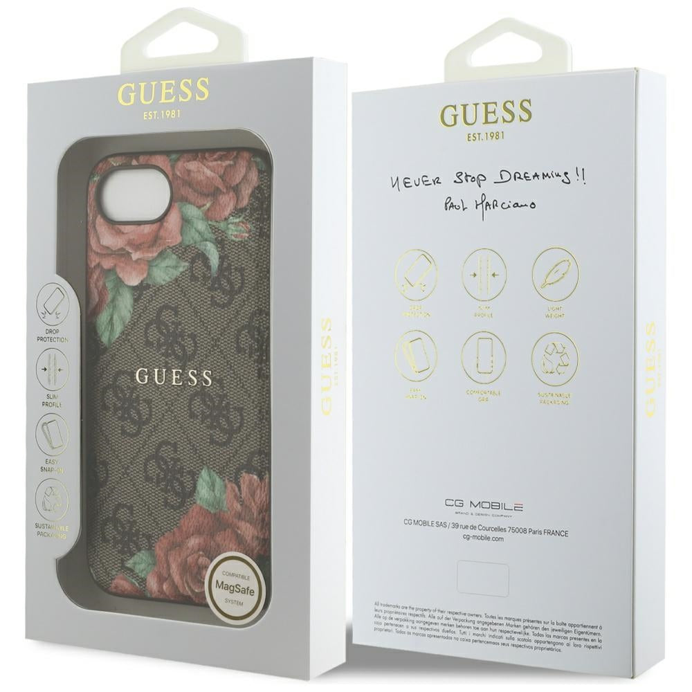 Etui MagSafe dla Apple iPhone 16e, Guess, 4G Flowers Print, Brązowy