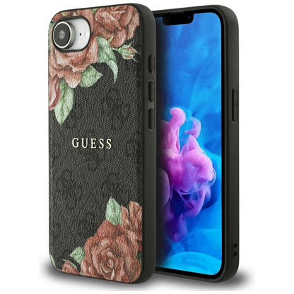 Etui MagSafe dla Apple iPhone 16e, Guess, 4G Flowers Print, Czarne