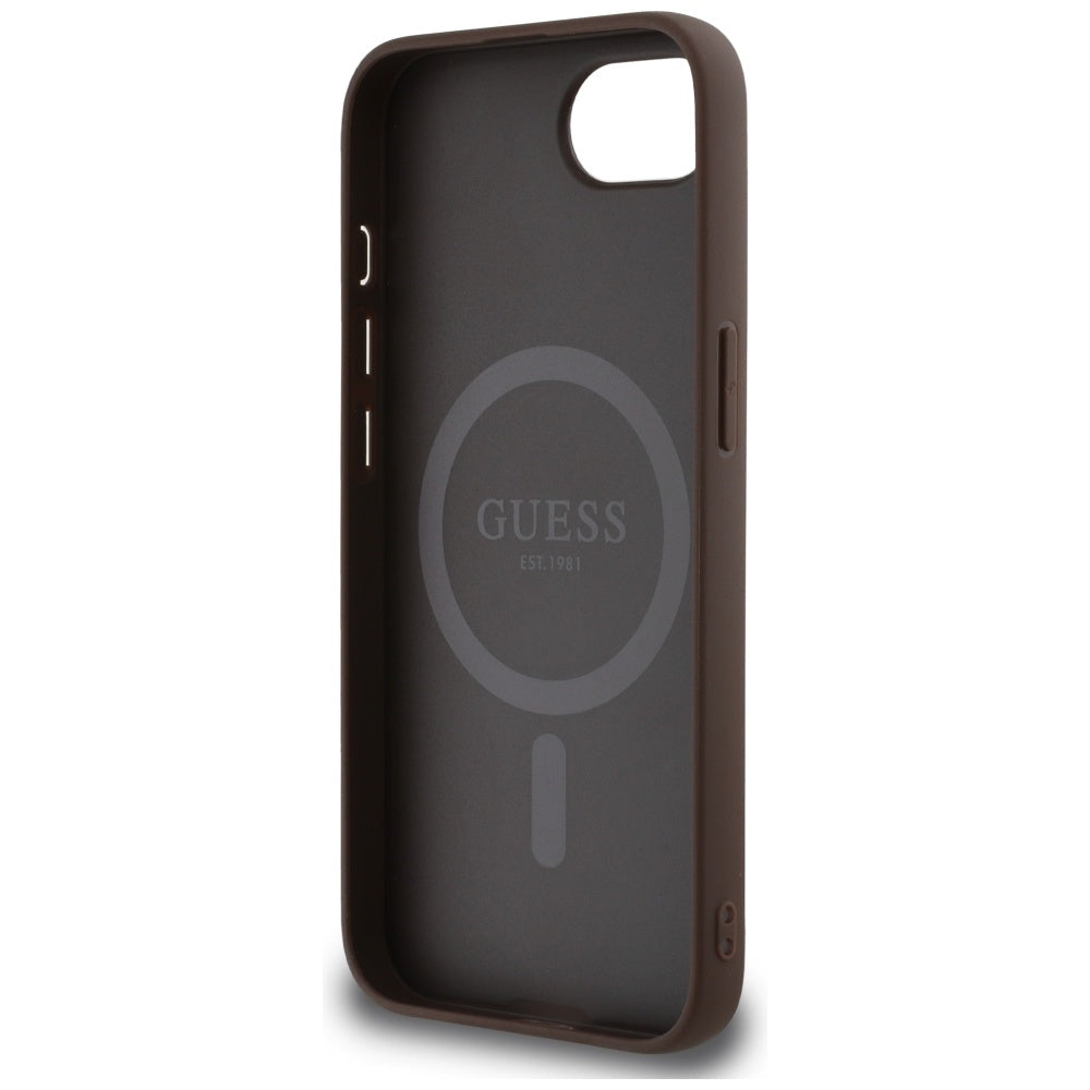 Etui MagSafe dla Apple iPhone 16e, Guess, 4G Ring Classic Logo, Brązowy