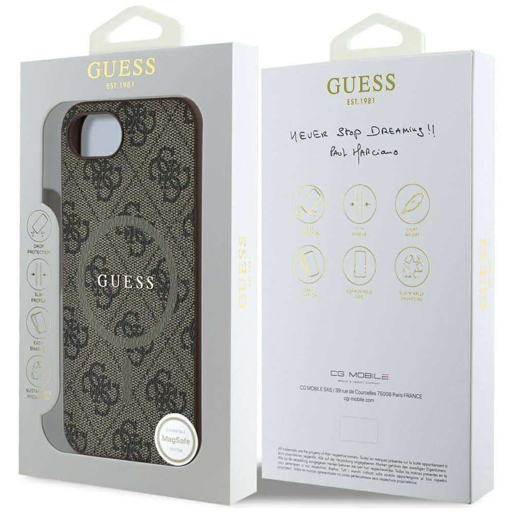 Etui MagSafe dla Apple iPhone 16e, Guess, 4G Ring Classic Logo, Brązowy