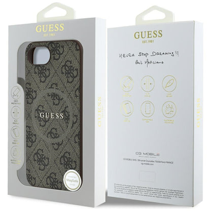 Etui MagSafe dla Apple iPhone 16e, Guess, 4G Ring Classic Logo, Brązowy