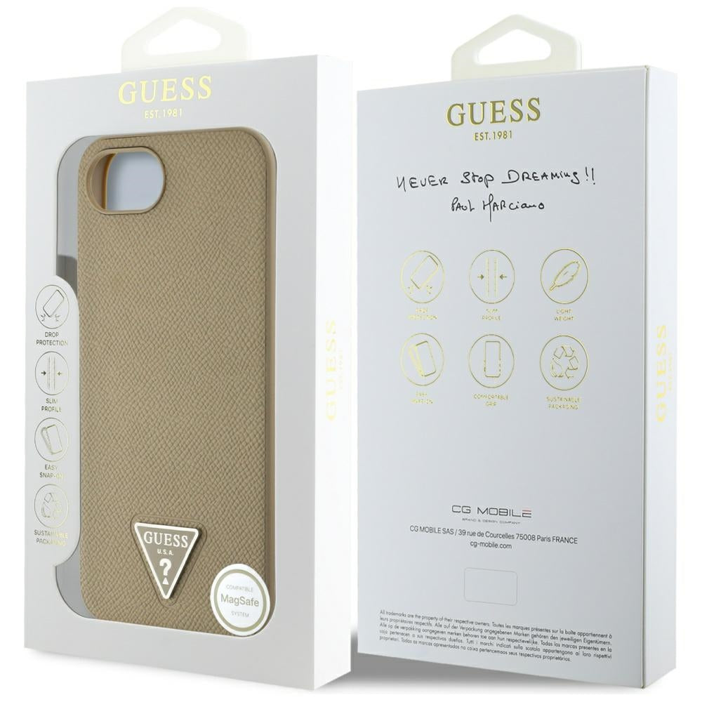 Etui MagSafe dla Apple iPhone 16e, Guess, Grained Triangle Logo, Brązowy