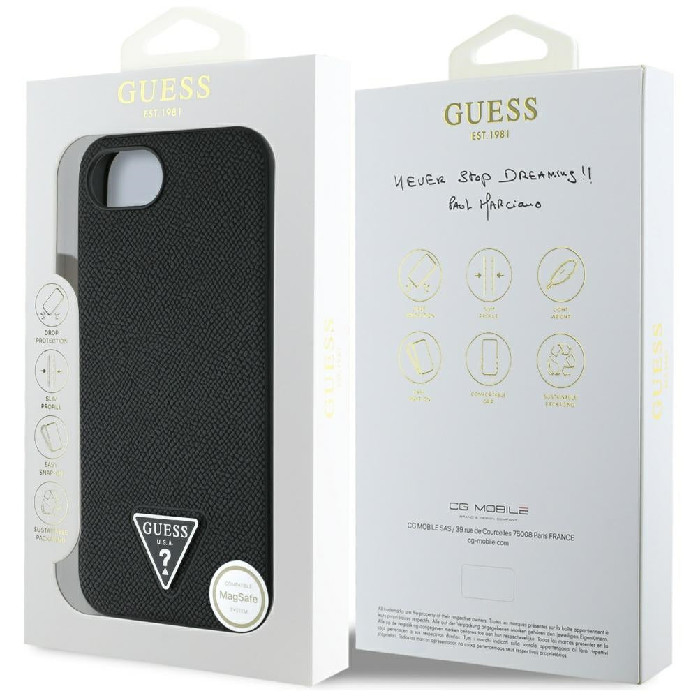 Etui MagSafe dla Apple iPhone 16e, Guess, Grained Triangle Logo, Czarne