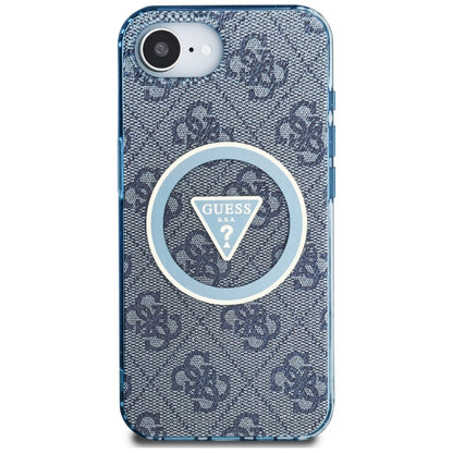 MagSafe Case for Apple iPhone 16e, Guess, IML Glitter 4G Circle Triangle, Blue