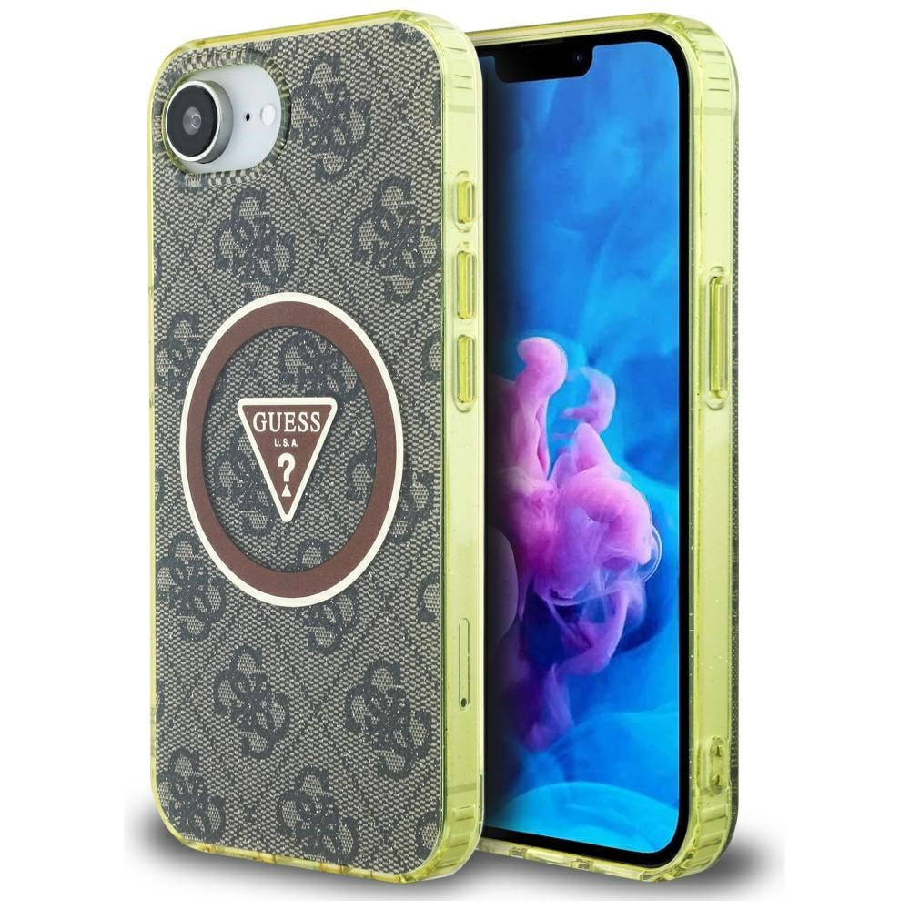 Etui MagSafe dla Apple iPhone 16e, Guess, IML Glitter 4G Circle Triangle, Brązowy