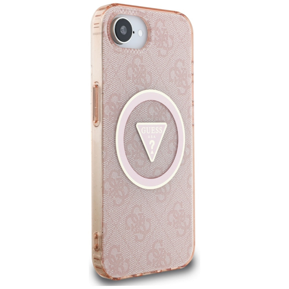 Etui MagSafe dla Apple iPhone 16e, Guess, IML Glitter 4G Circle Triangle, Różowy