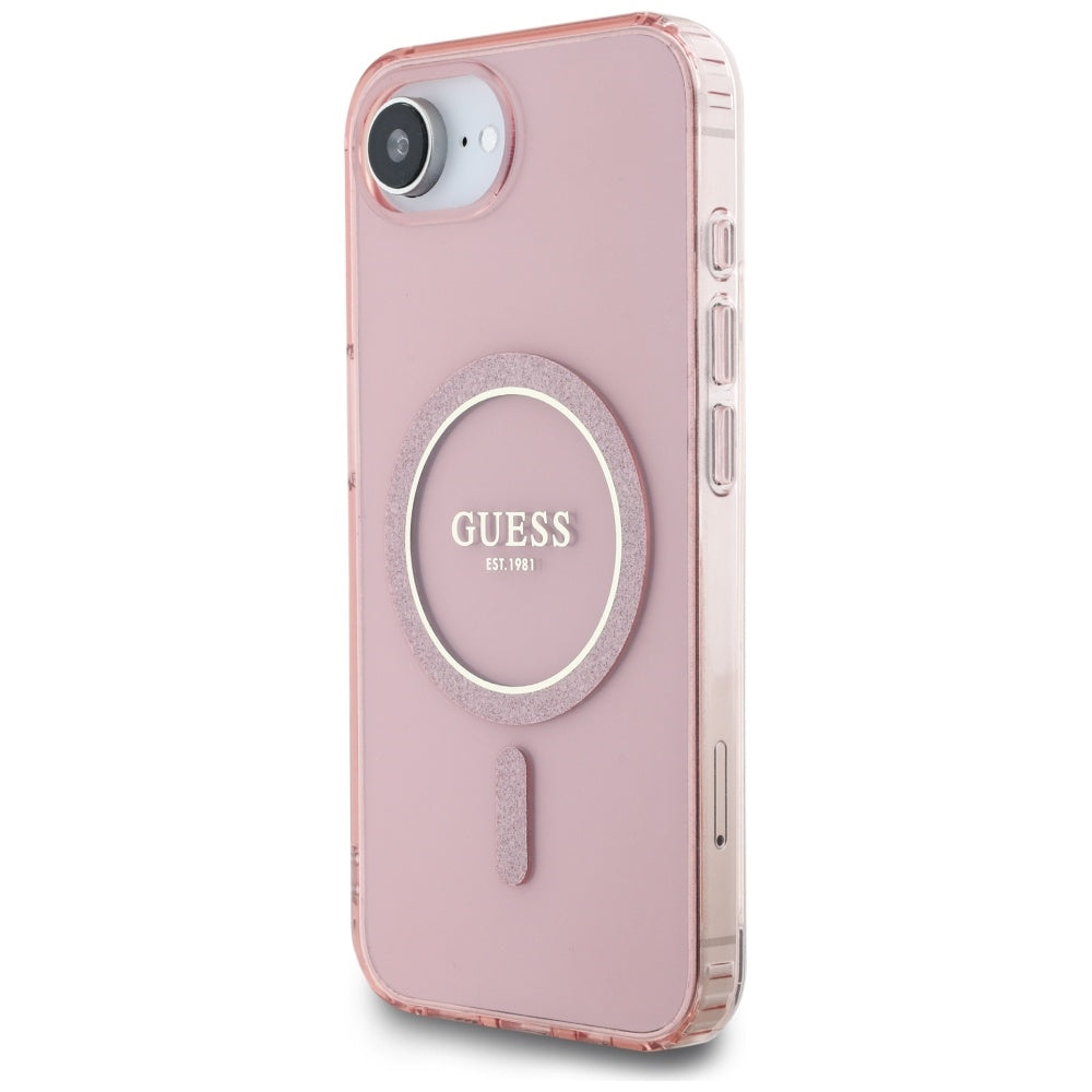 Etui MagSafe dla Apple iPhone 16e, Guess, IML Glitter Circle, Różowy