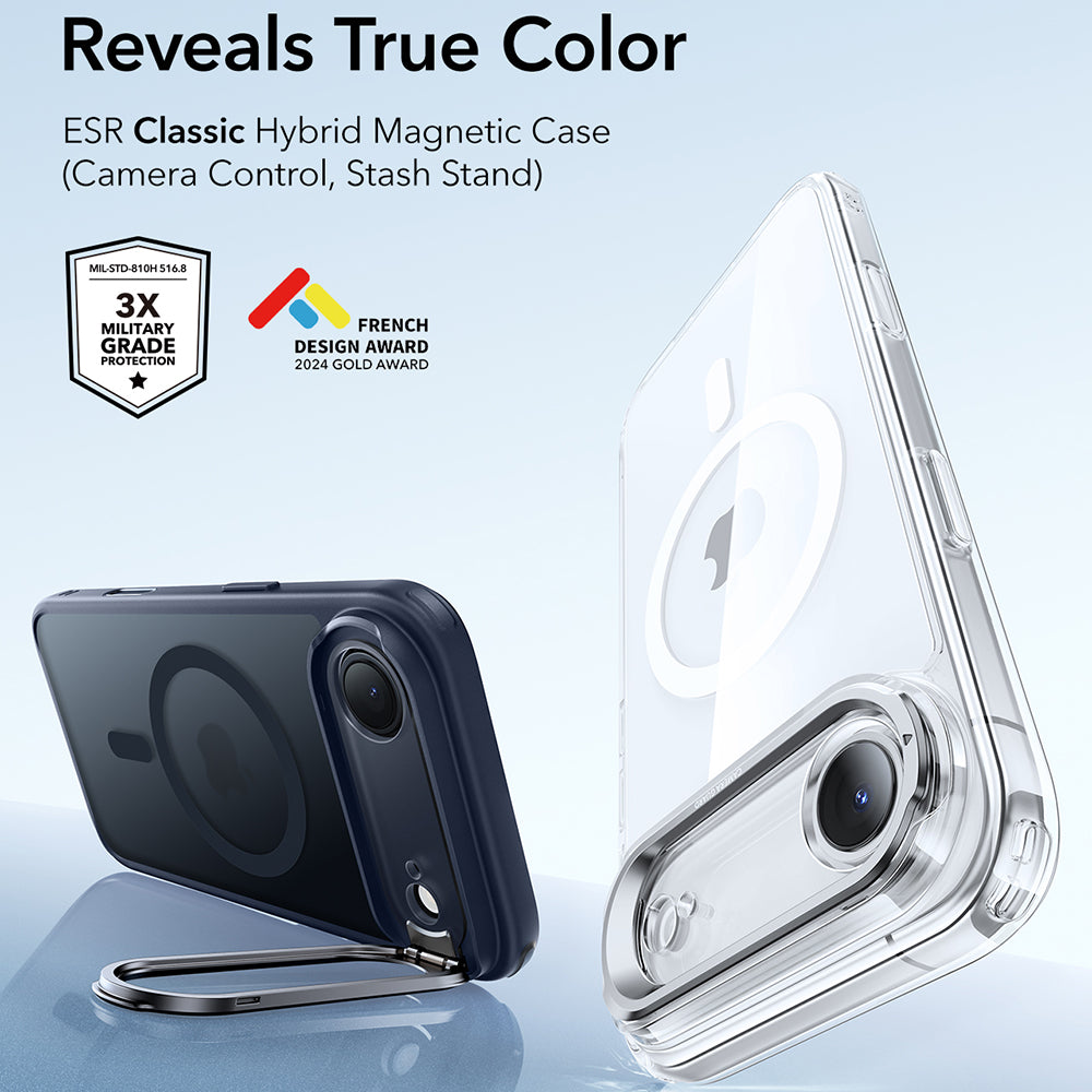 Etui MagSafe dla Apple iPhone 17 Air, ESR, Classic Hybrid Kickstand, Satynowy Niebieski