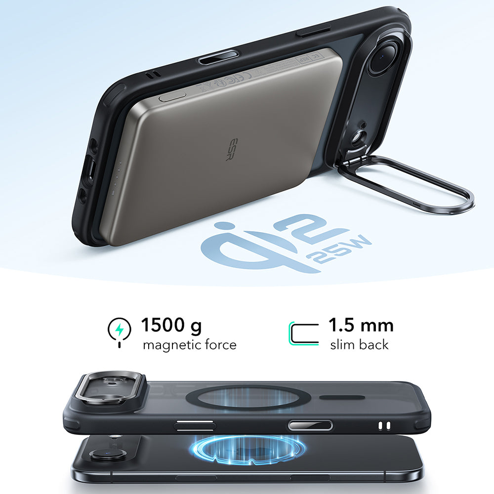 Etui MagSafe dla Apple iPhone 17 Air, ESR, Classic Hybrid Kickstand, Czarne Satynowe