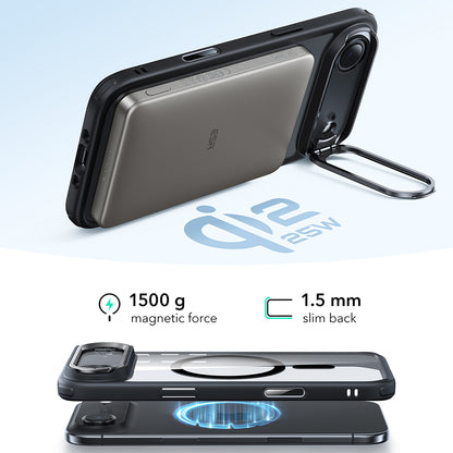 Etui MagSafe dla Apple iPhone 17 Air, ESR, Classic Hybrid Kickstand, Czarne Przezroczyste