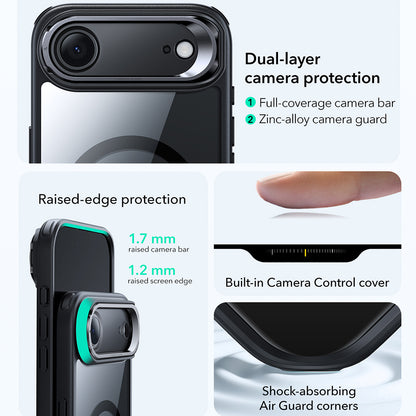 Etui MagSafe dla Apple iPhone 17 Air, ESR, Classic Hybrid Kickstand, Czarne Przezroczyste