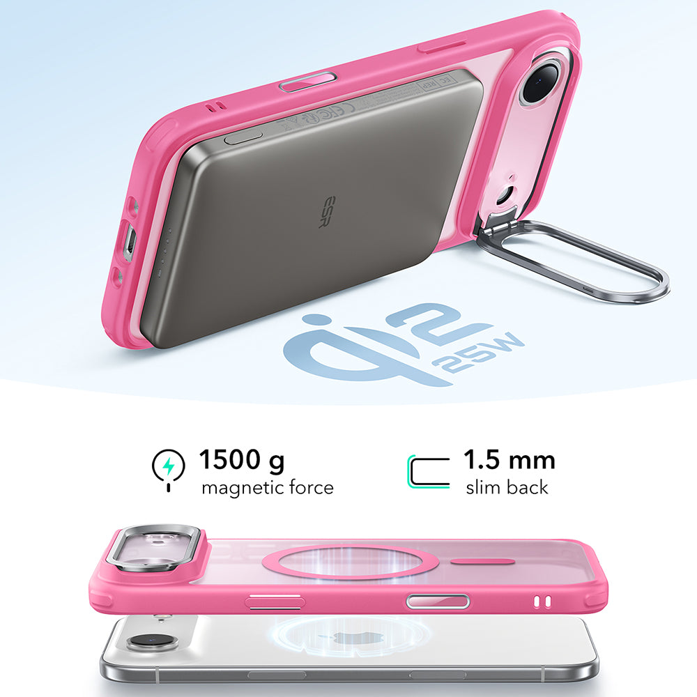 Etui MagSafe dla Apple iPhone 17 Air, ESR, Classic Hybrid Kickstand, Satynowy Róż