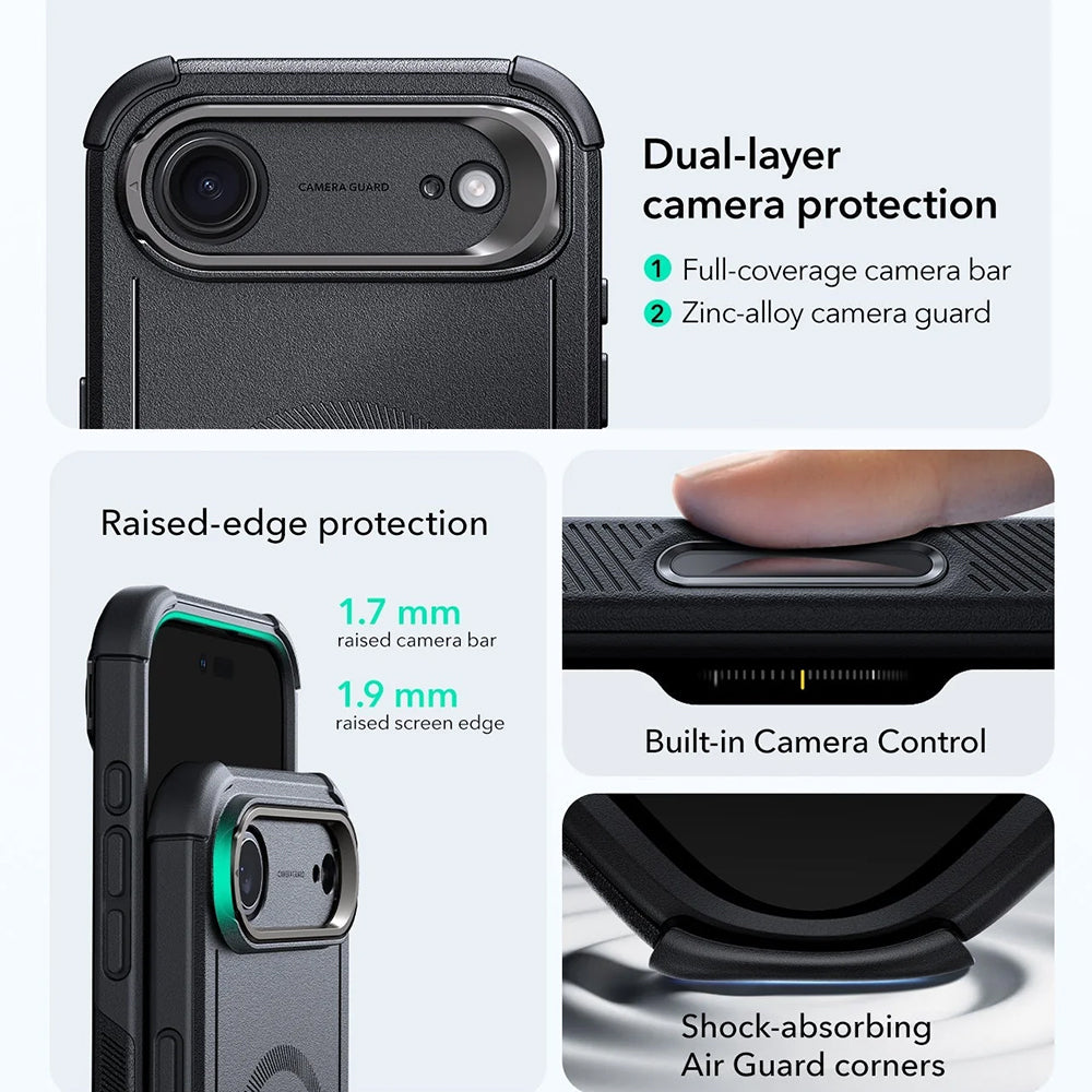 Etui MagSafe dla Apple iPhone 17 Air, ESR, Cyber Armor Kickstand, Czarne