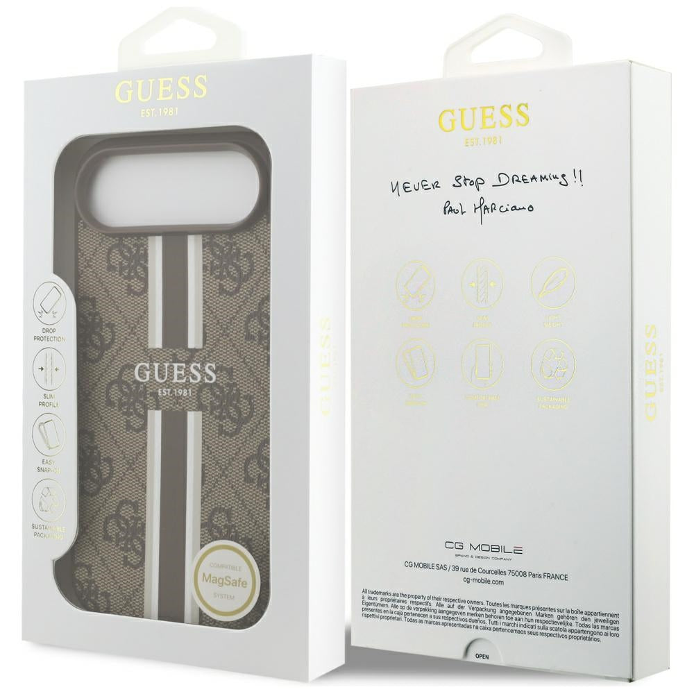 Etui MagSafe dla Apple iPhone 17 Air, Guess, 4G Printed Stripes, Brązowy