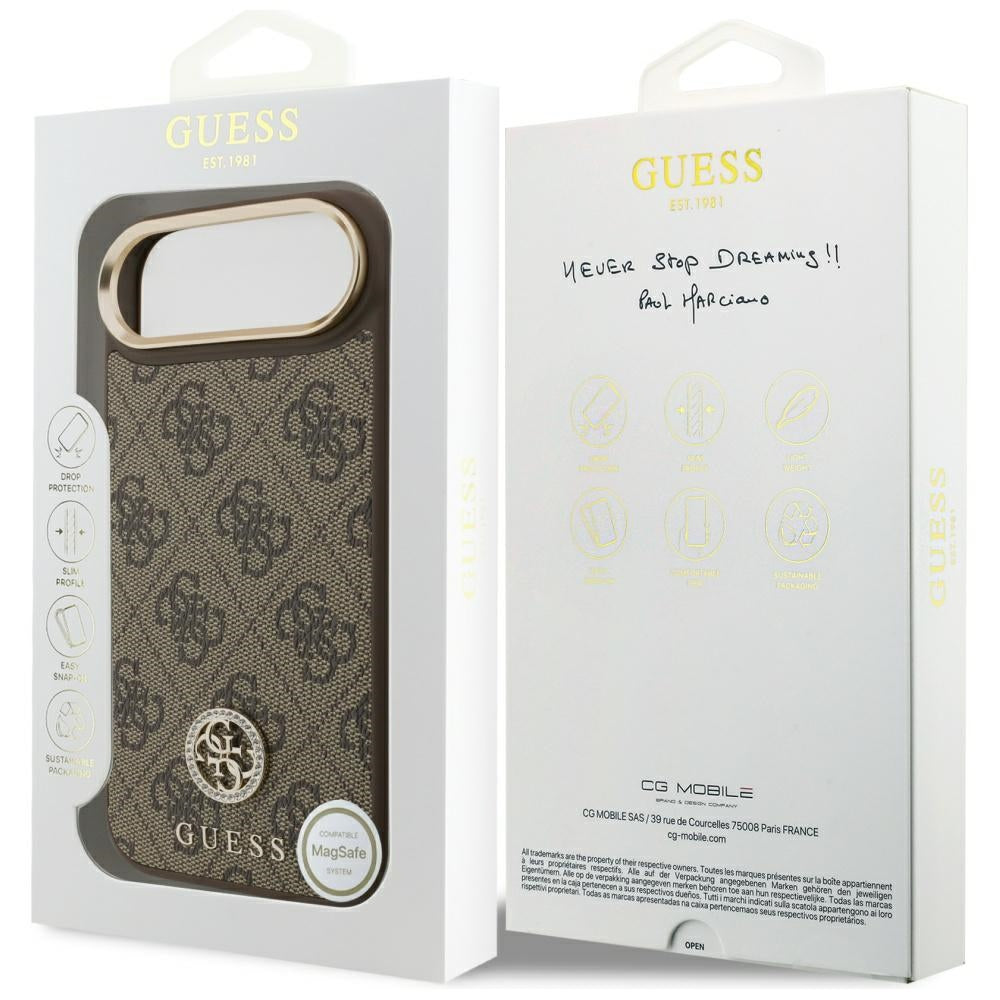 Etui MagSafe dla Apple iPhone 17 Air, Guess, 4G Strass Logo, Brązowy
