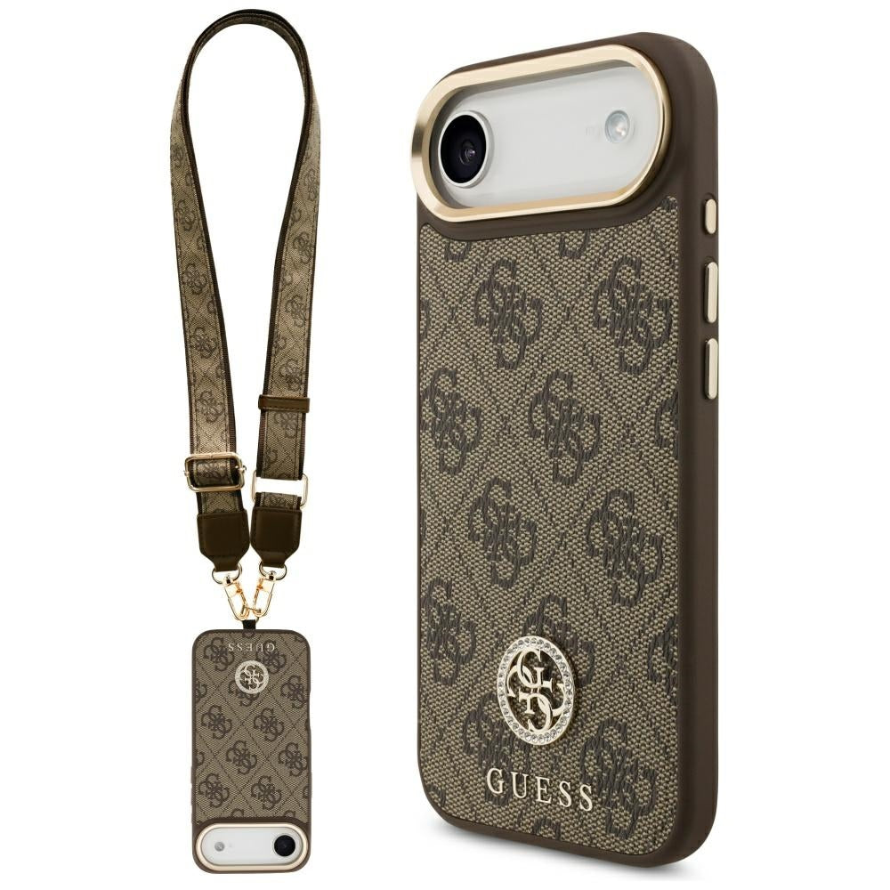 Etui MagSafe dla Apple iPhone 17 Air, Guess, 4G Strass Logo with Big Strap, Brązowy