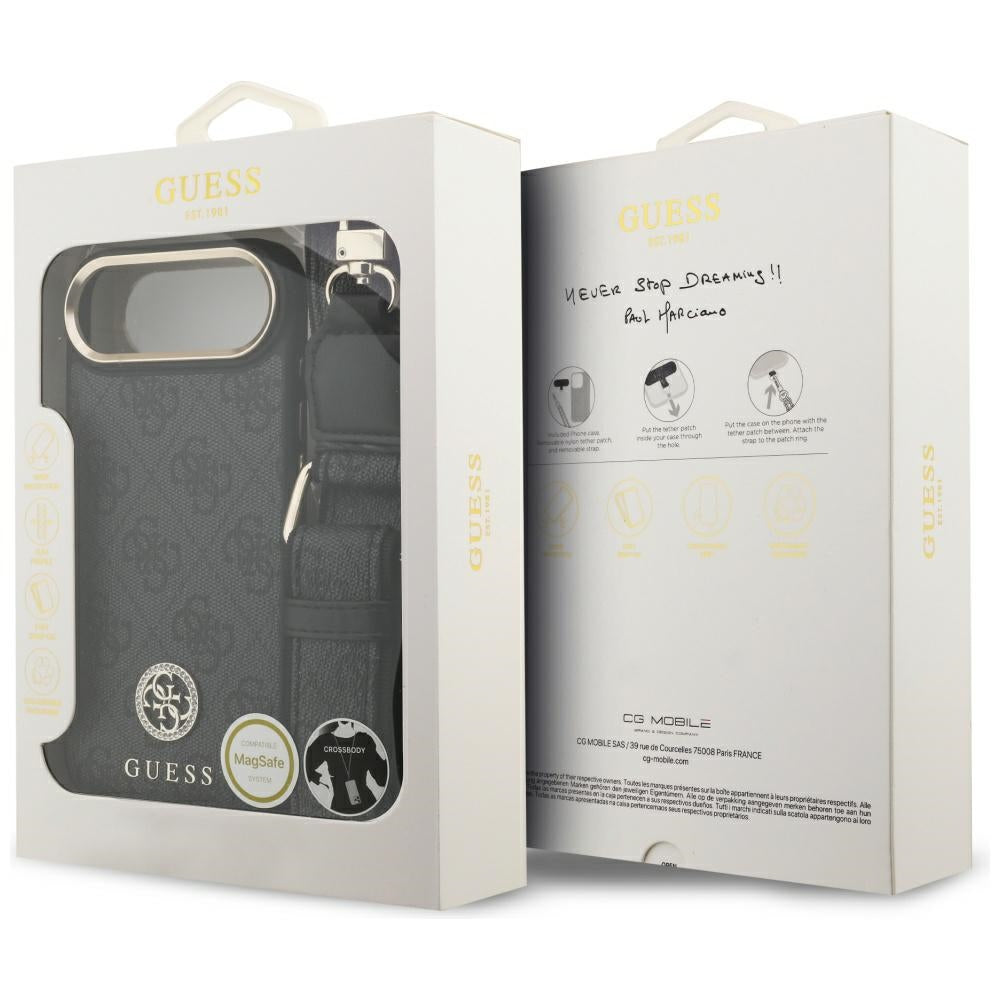 Etui MagSafe dla Apple iPhone 17 Air, Guess, 4G Strass Logo with Big Strap, Czarne