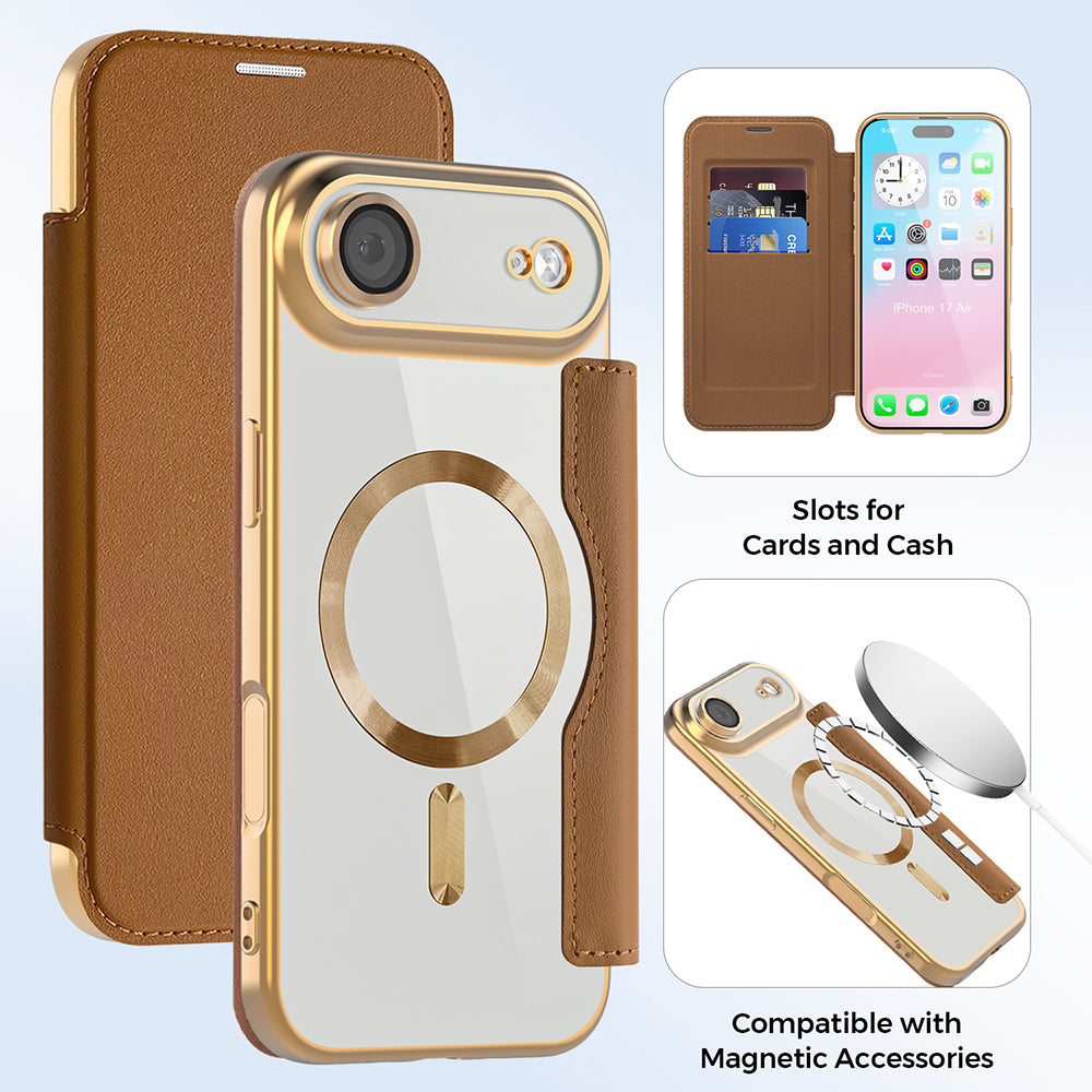 Etui MagSafe dla Apple iPhone 17 Air, Techsuit, SmartMag Book, Brązowy